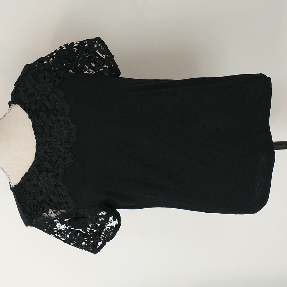 Charter Club Black Lace Sleeve Blouse Size M